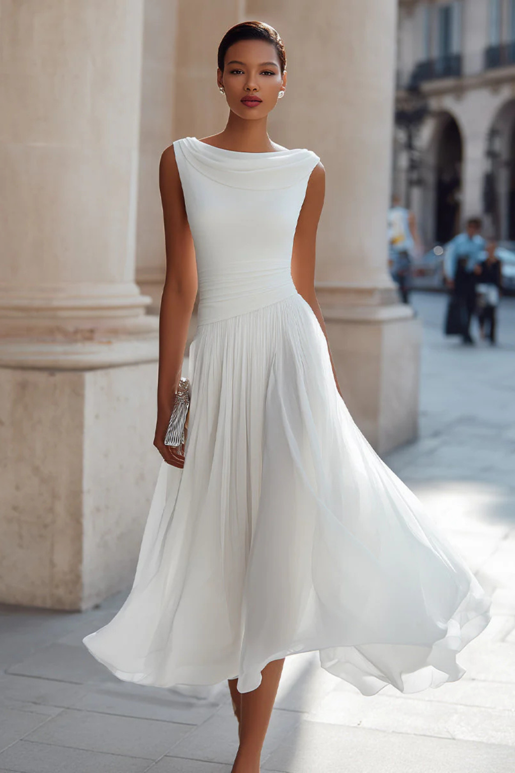 Adrielle | Elegant Draped Pleated Midi Dress