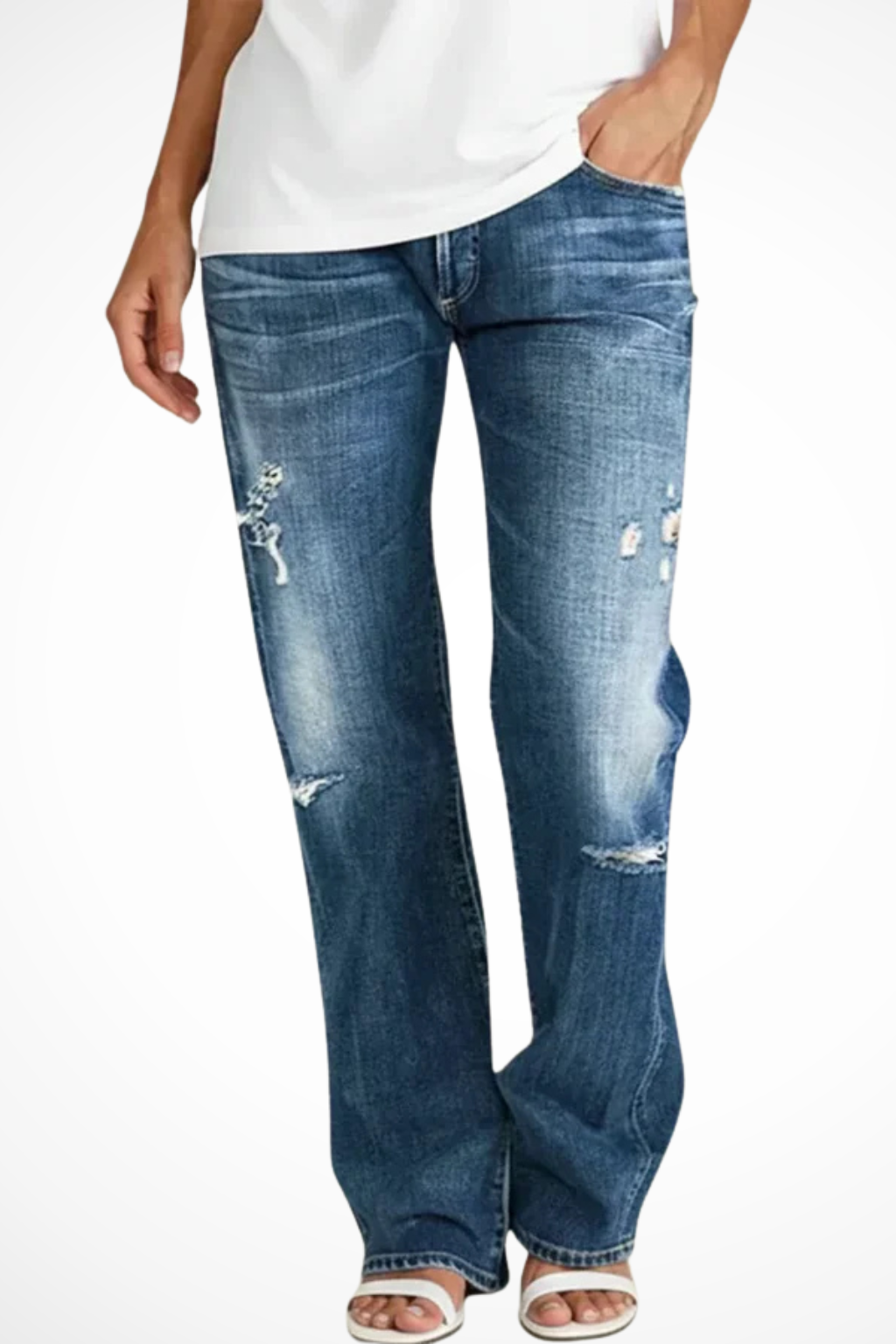Rowella | Effortless Distressed Mid Rise Straight Leg Jeans
