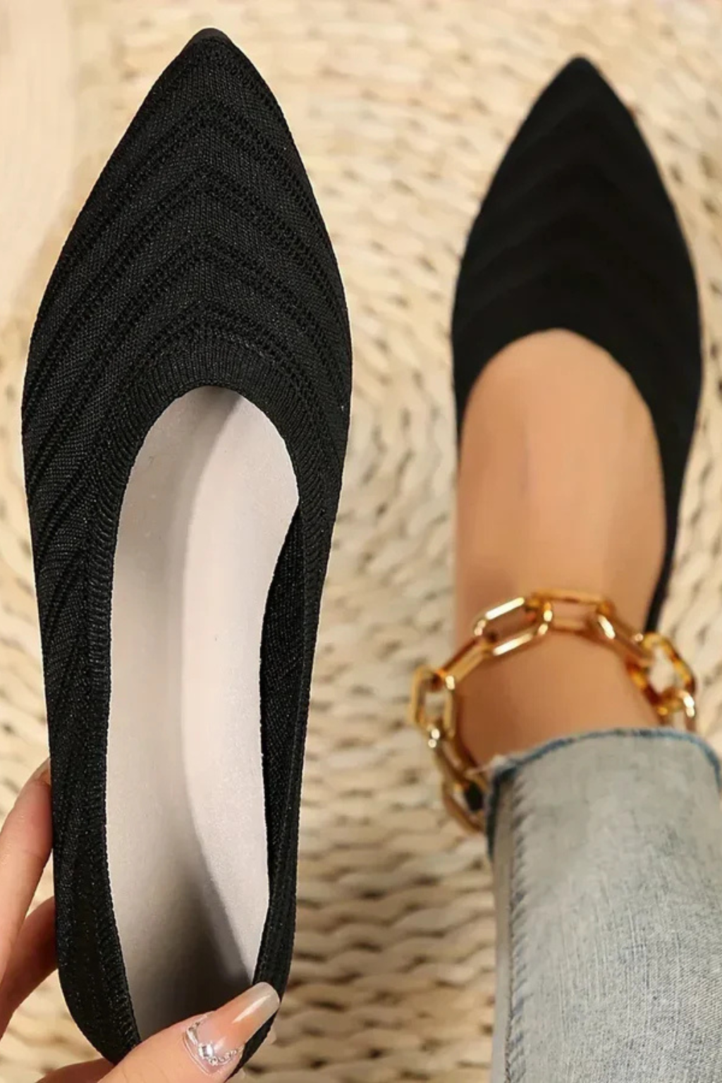 Adrielle | Elegant Pointed Toe Knit Ballet Flats
