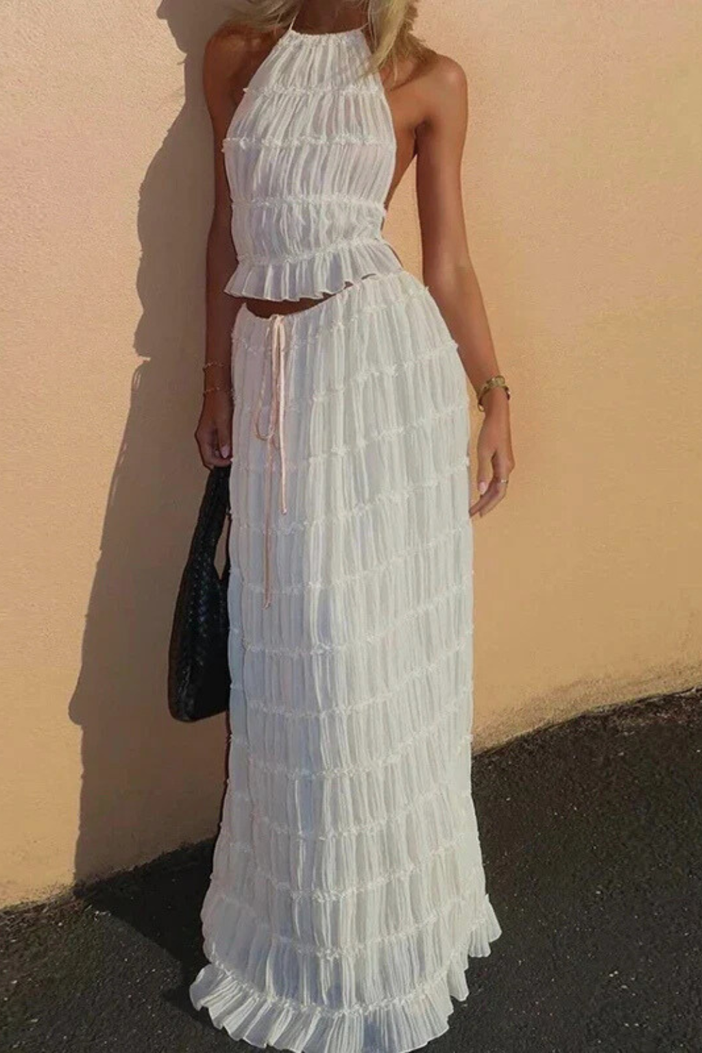 Evangeline | Elegant Ruched Halter Two Piece Set