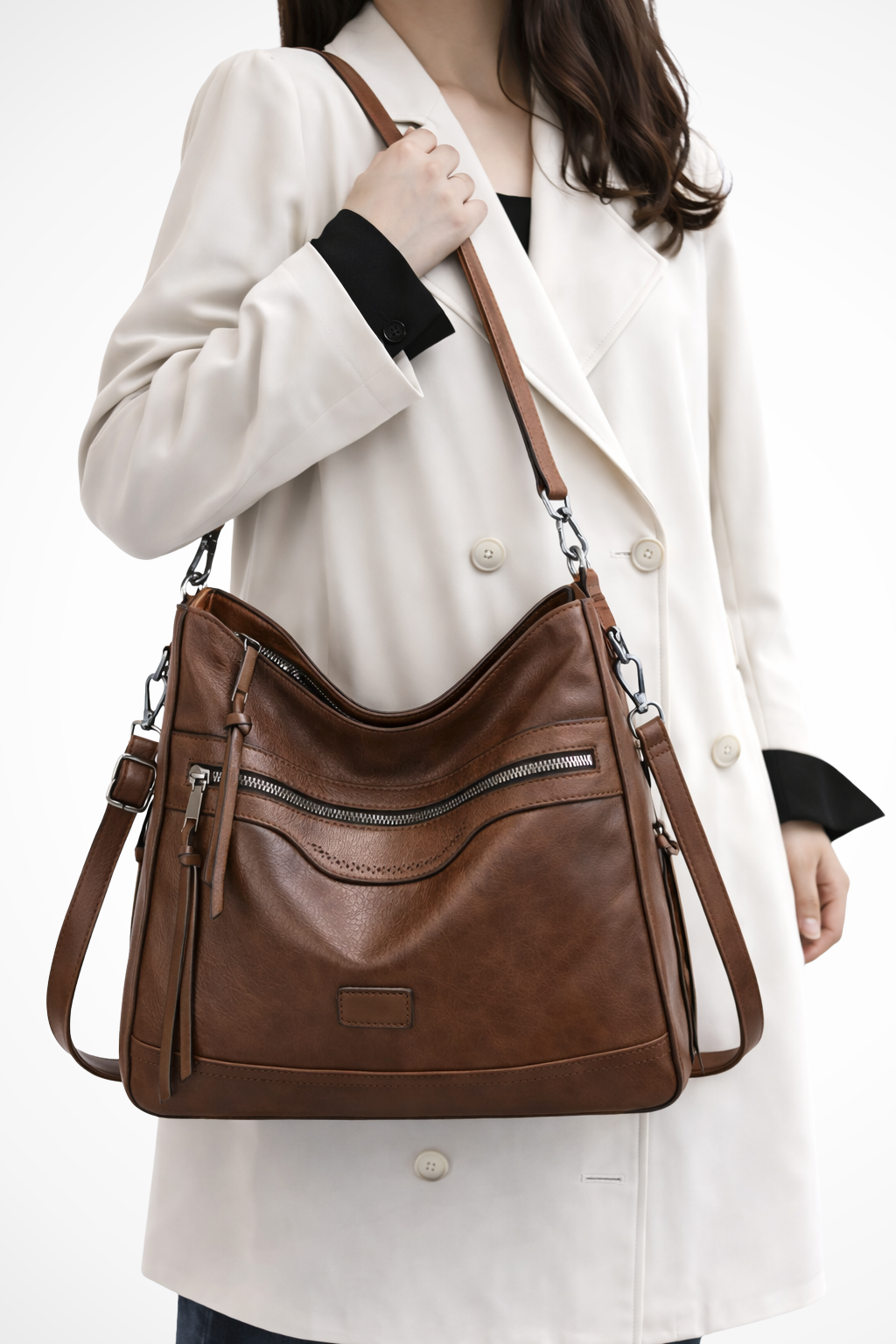 Adrielle | Sophisticated Multi-Zip Slouchy Hobo Bag