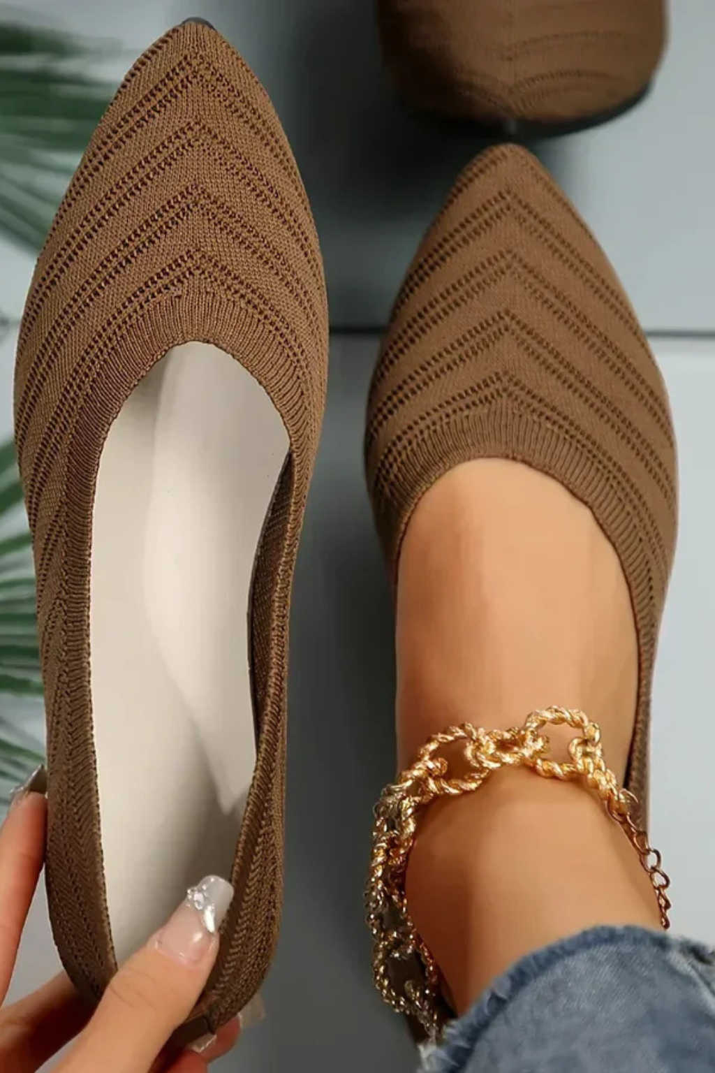 Adrielle | Elegant Pointed Toe Knit Ballet Flats