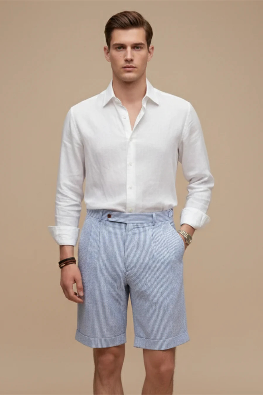 Theodore | Men's Classic High Waist Striped Chino Shorts