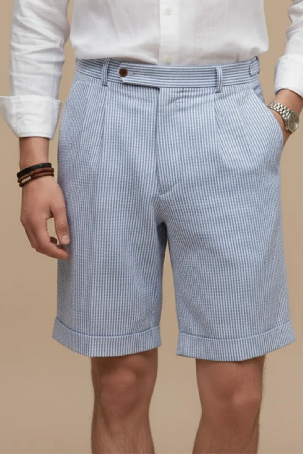 Theodore | Men's Classic High Waist Striped Chino Shorts