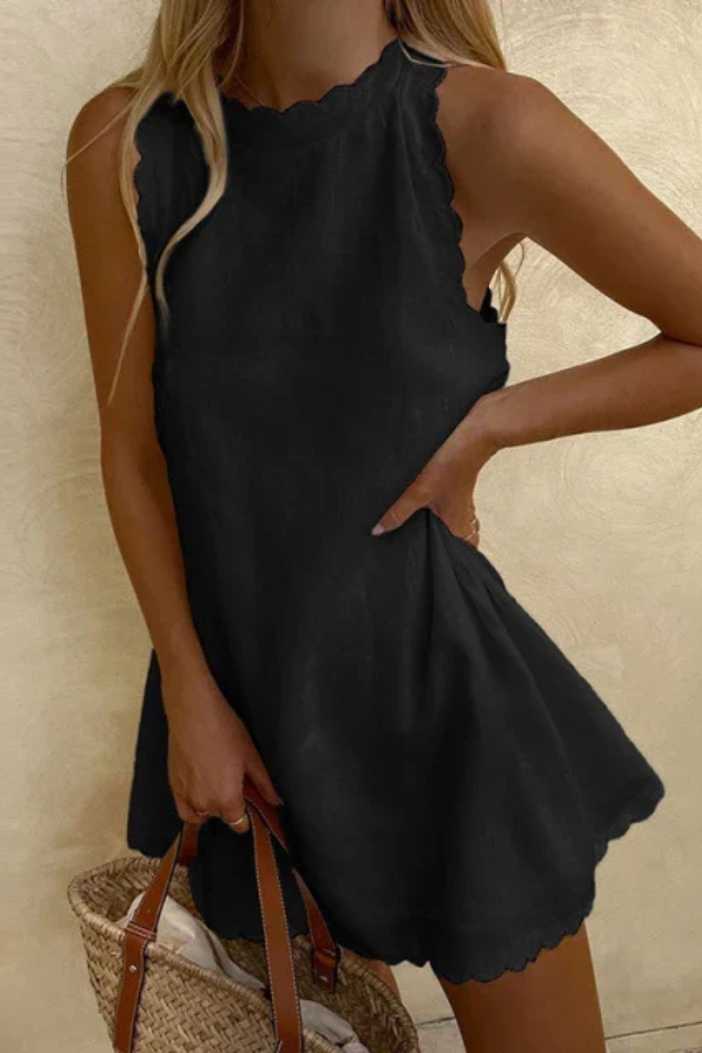 Evangeline | Elegant Scalloped Edge Mini Dress