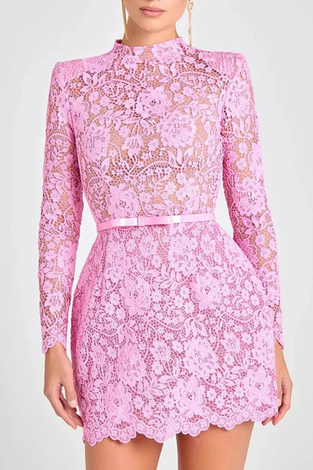 Isabelle | Elegant Lace High Neck Long Sleeve Mini Dress