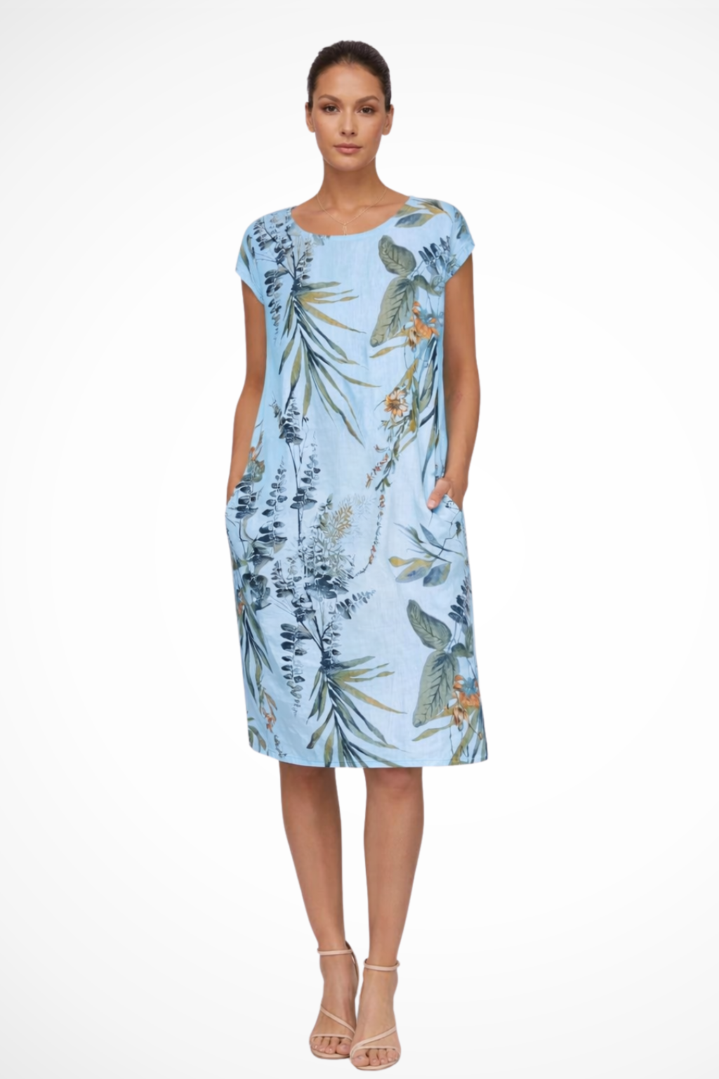 Luneth | Floral Relaxed Cap Sleeve Midi Dress