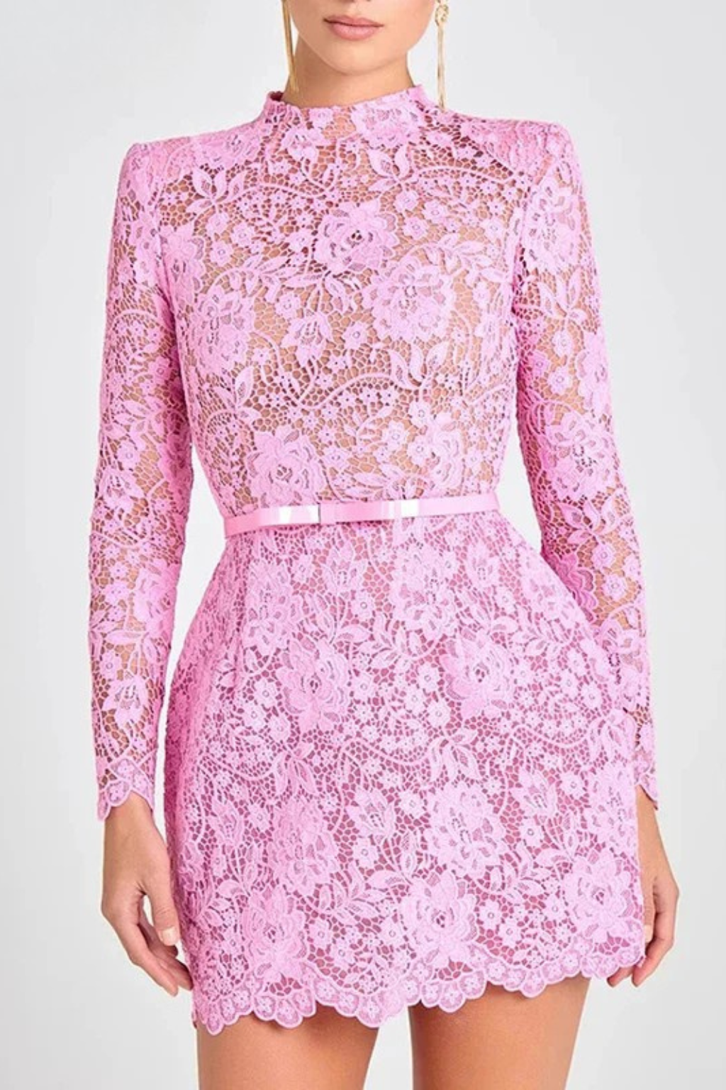 Isabelle | Elegant Lace High Neck Long Sleeve Mini Dress