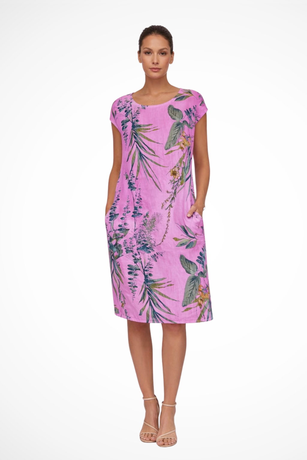 Luneth | Floral Relaxed Cap Sleeve Midi Dress