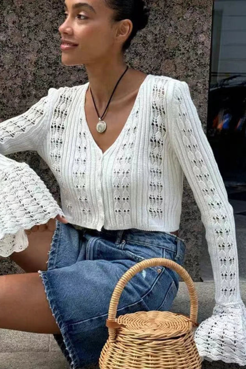 Adrielle | Romantic Crochet Bell Sleeve Cardigan