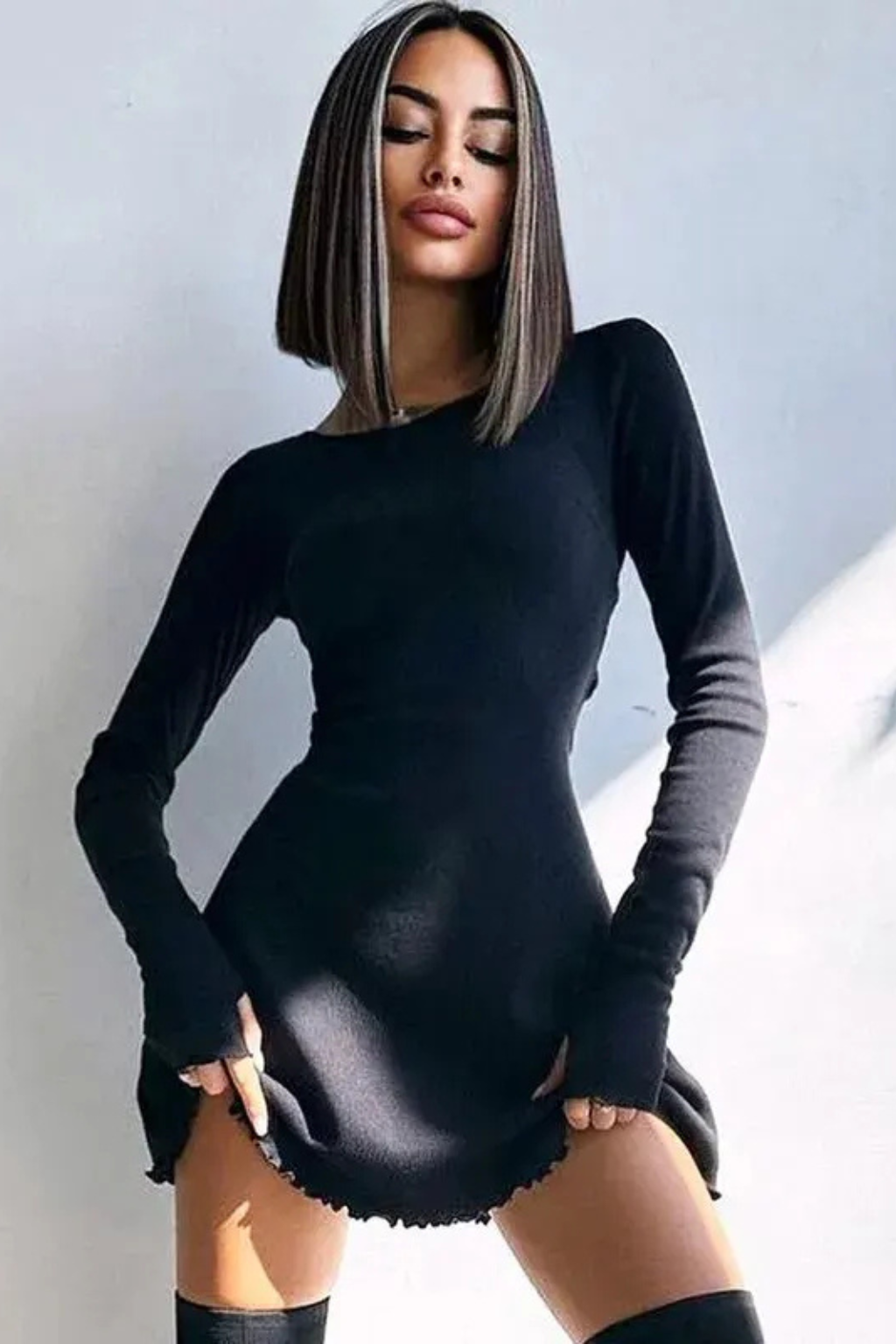 Isadora | Elegant Ribbed Bodycon Scalloped Hem Mini Dress