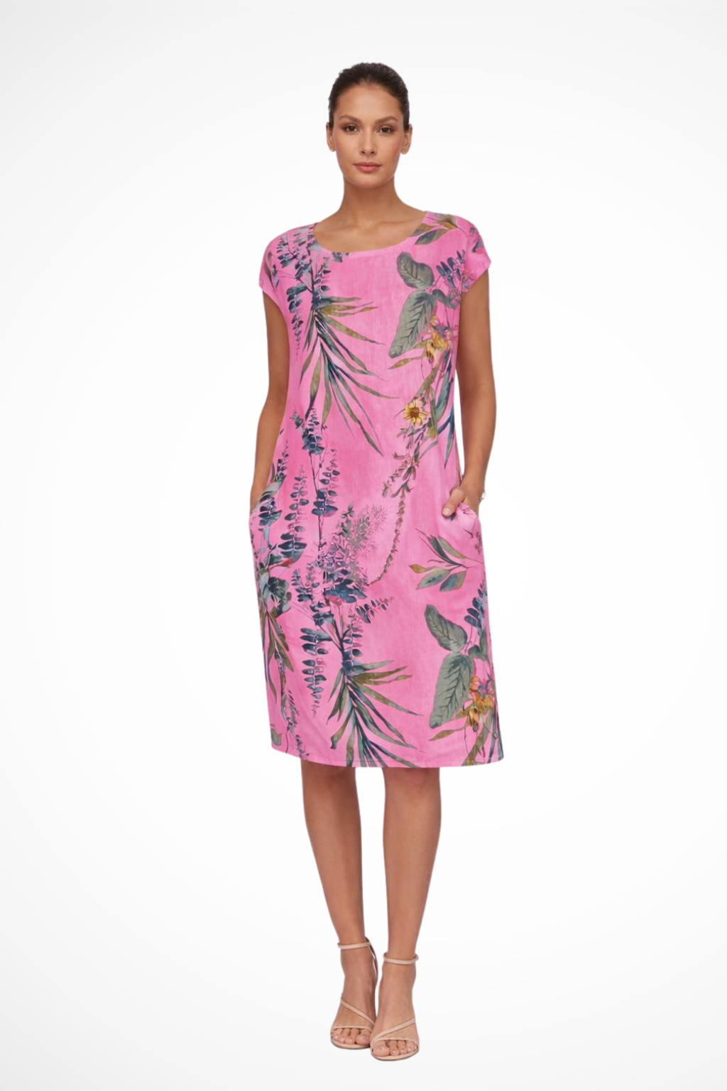 Luneth | Floral Relaxed Cap Sleeve Midi Dress