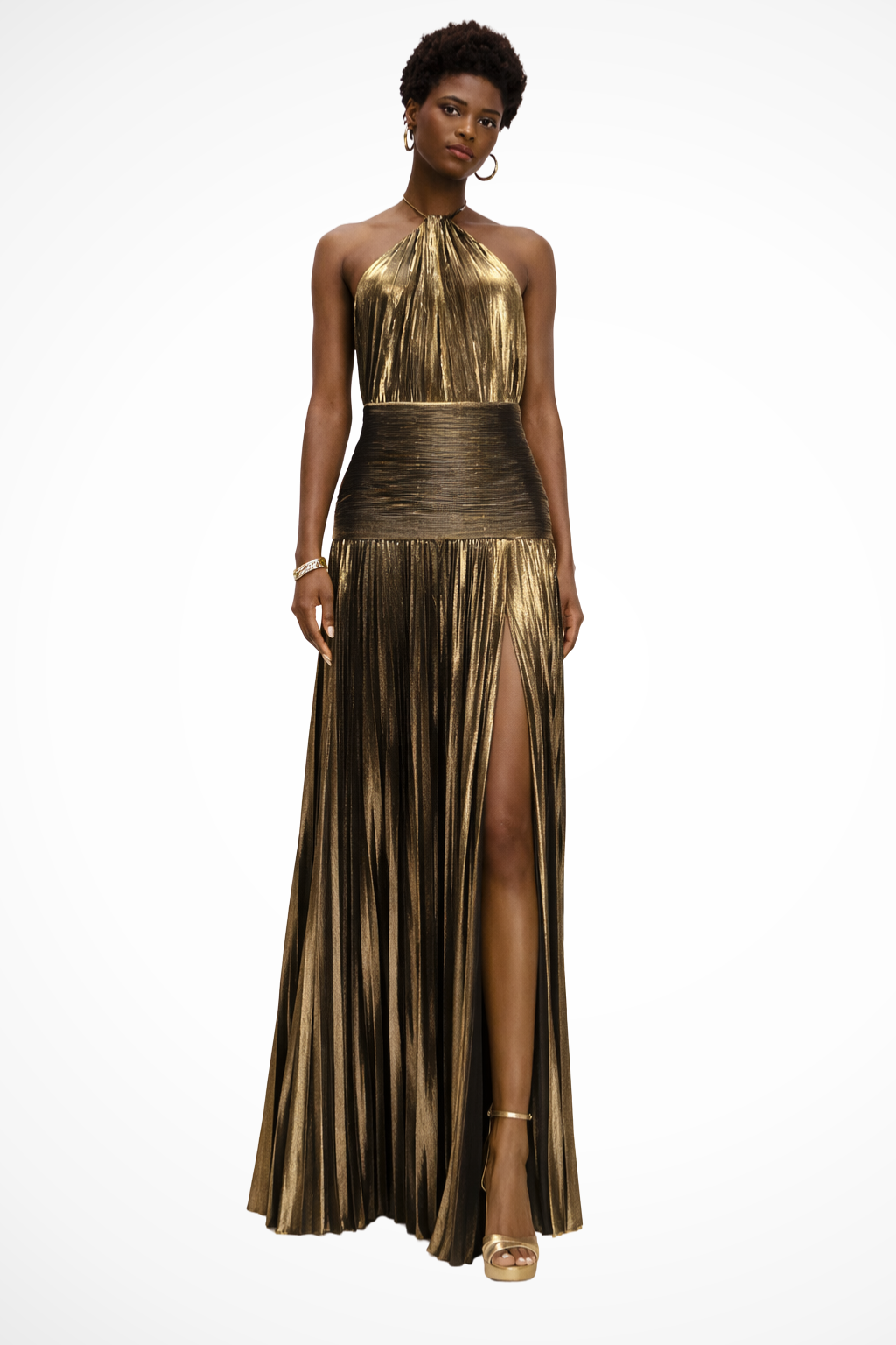 Rowella | Elegant Pleated Halter Maxi Dress