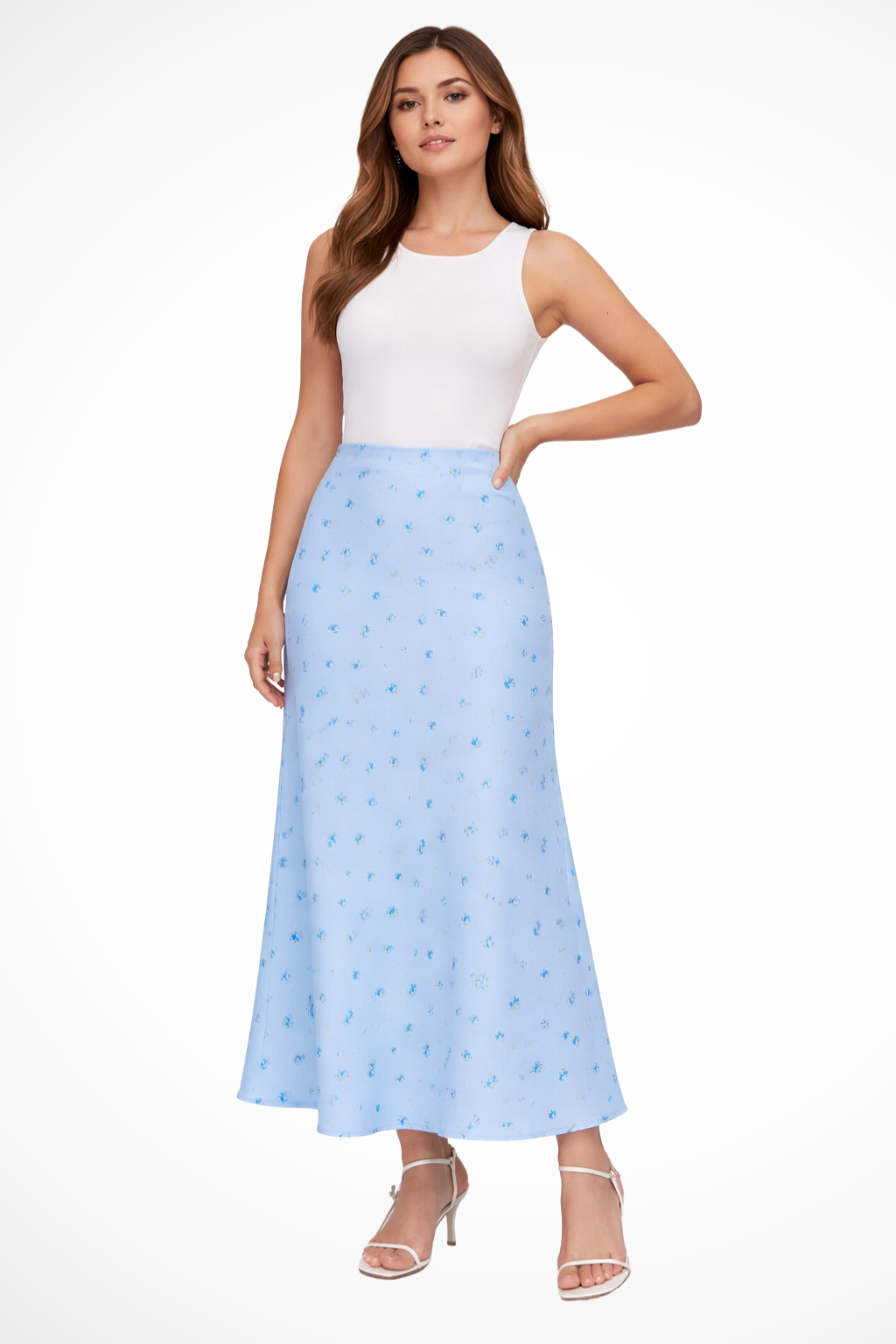 Valentina | Floral Satin Bias Cut Maxi Skirt