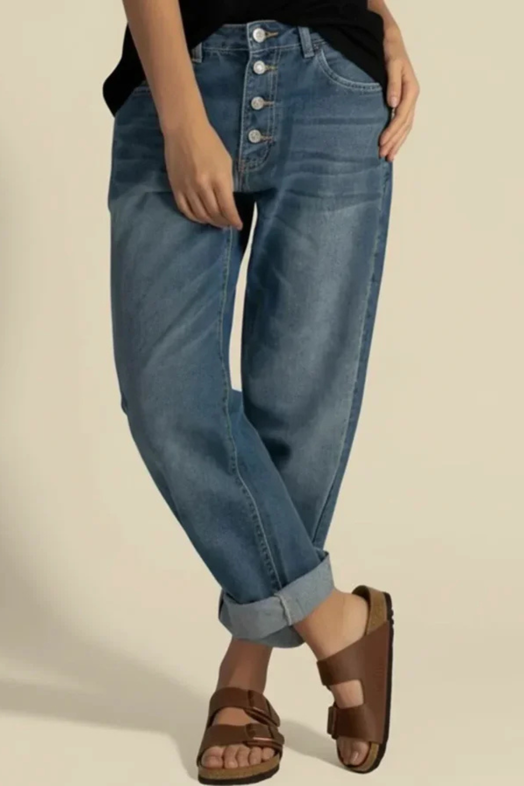 Isadora | Elegant High Waist Button Fly Relaxed Fit Jeans