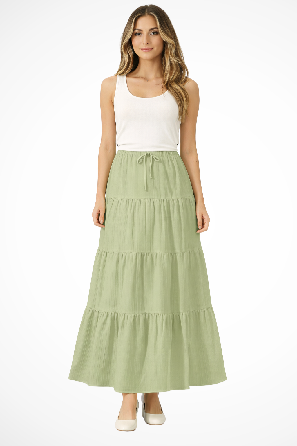 Celestine | Effortless Tiered Drawstring Maxi Skirt