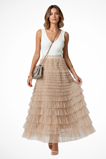 Evangeline | Romantic Tiered Tulle Maxi Skirt