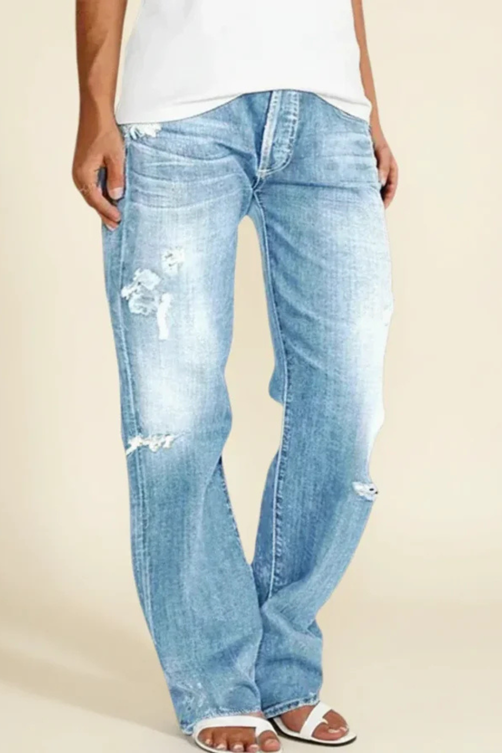 Rowella | Effortless Distressed Mid Rise Straight Leg Jeans