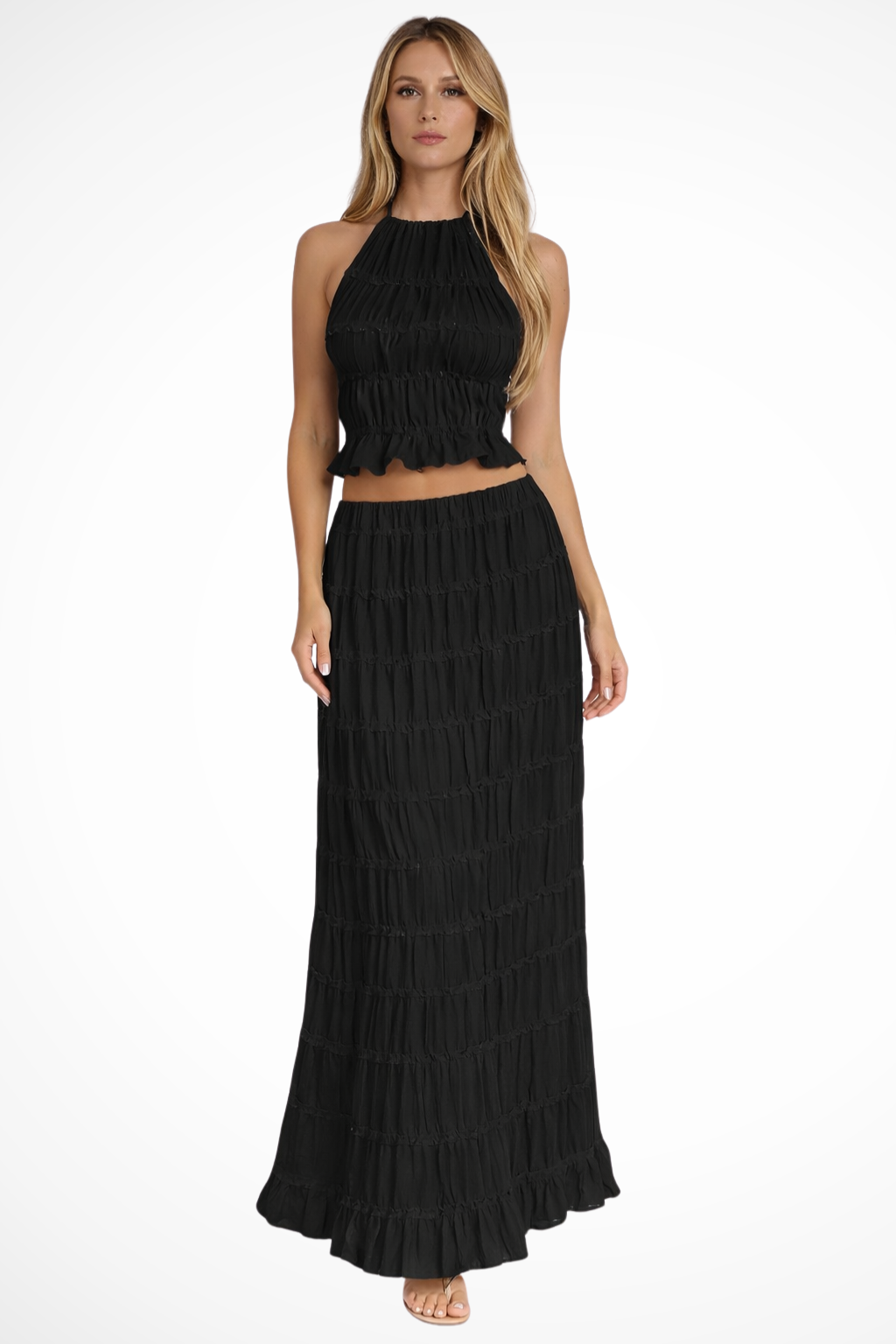 Evangeline | Elegant Ruched Halter Two Piece Set