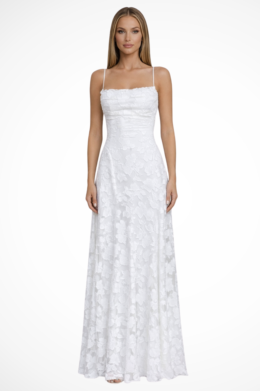 Claribel | Elegant Floral Jacquard Lace-Up Back Formal Maxi Dress