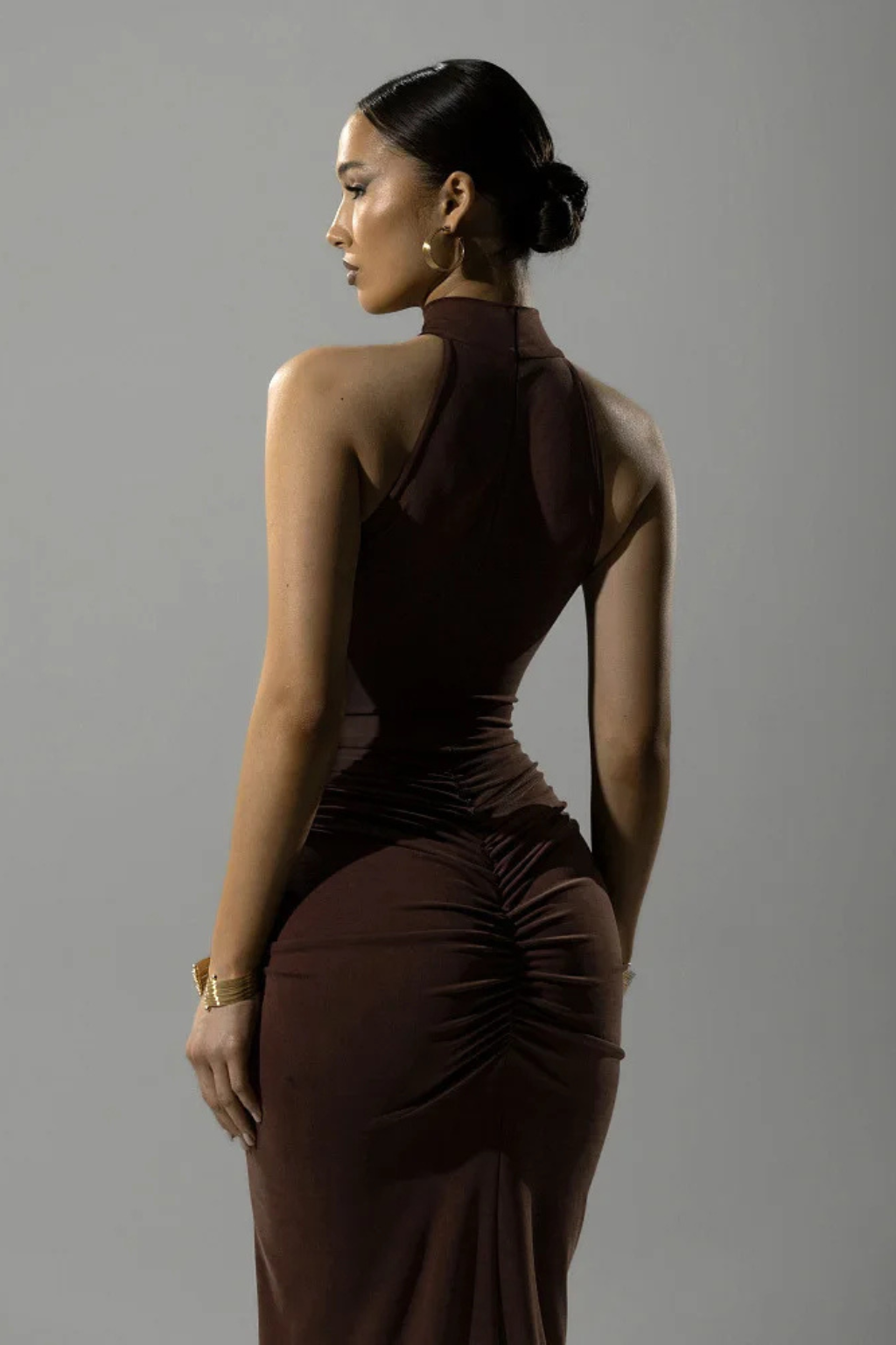 Claribel | Elegant Halter Neck Ruched Maxi Dress