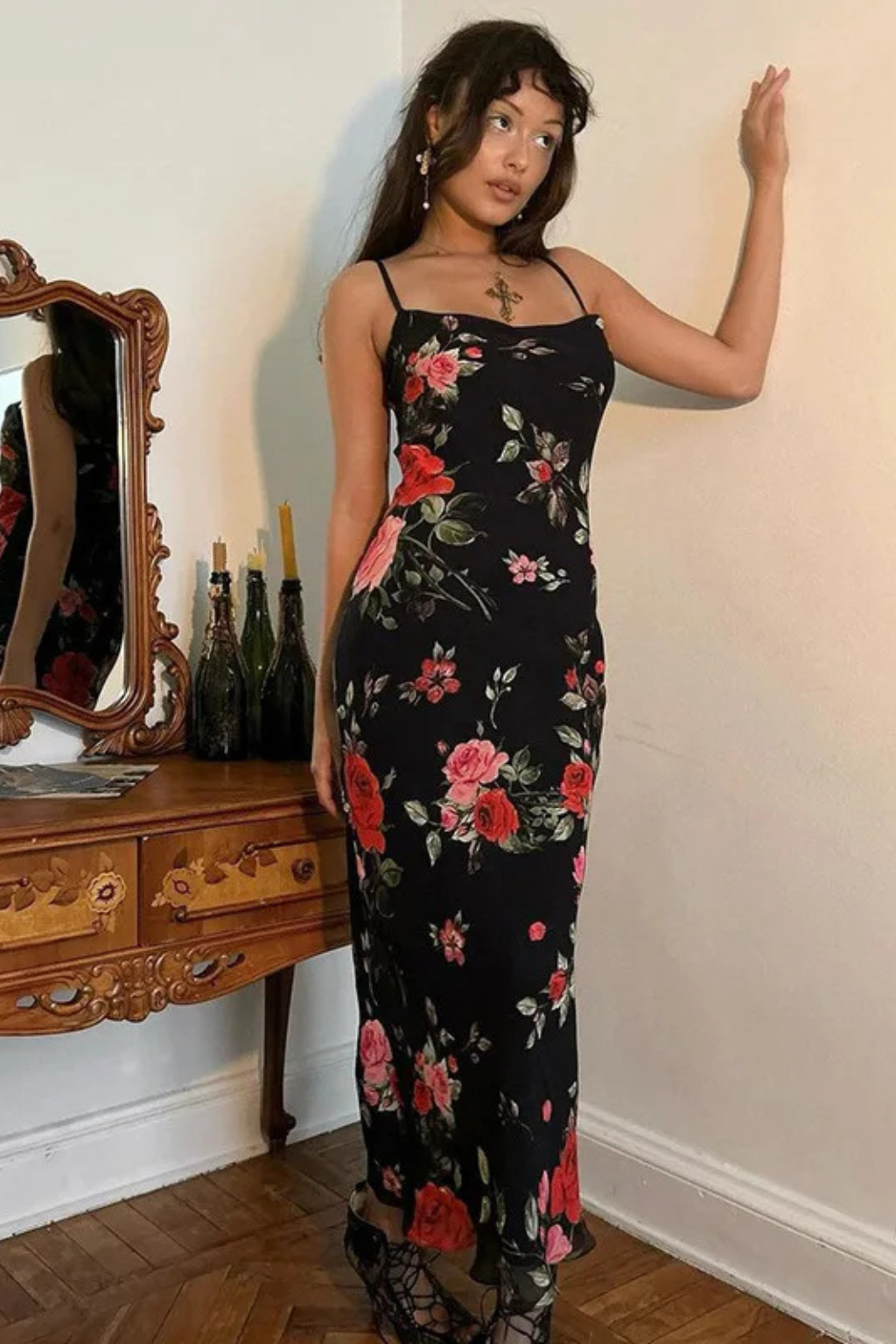 Isadora | Floral Spaghetti Strap Maxi Dress