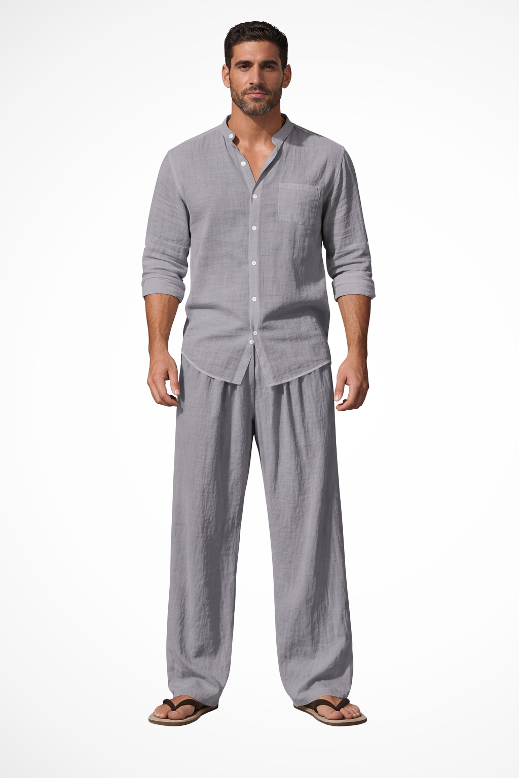 Gareth | Men's Relaxed Linen Grandad Collar Two Piece Set