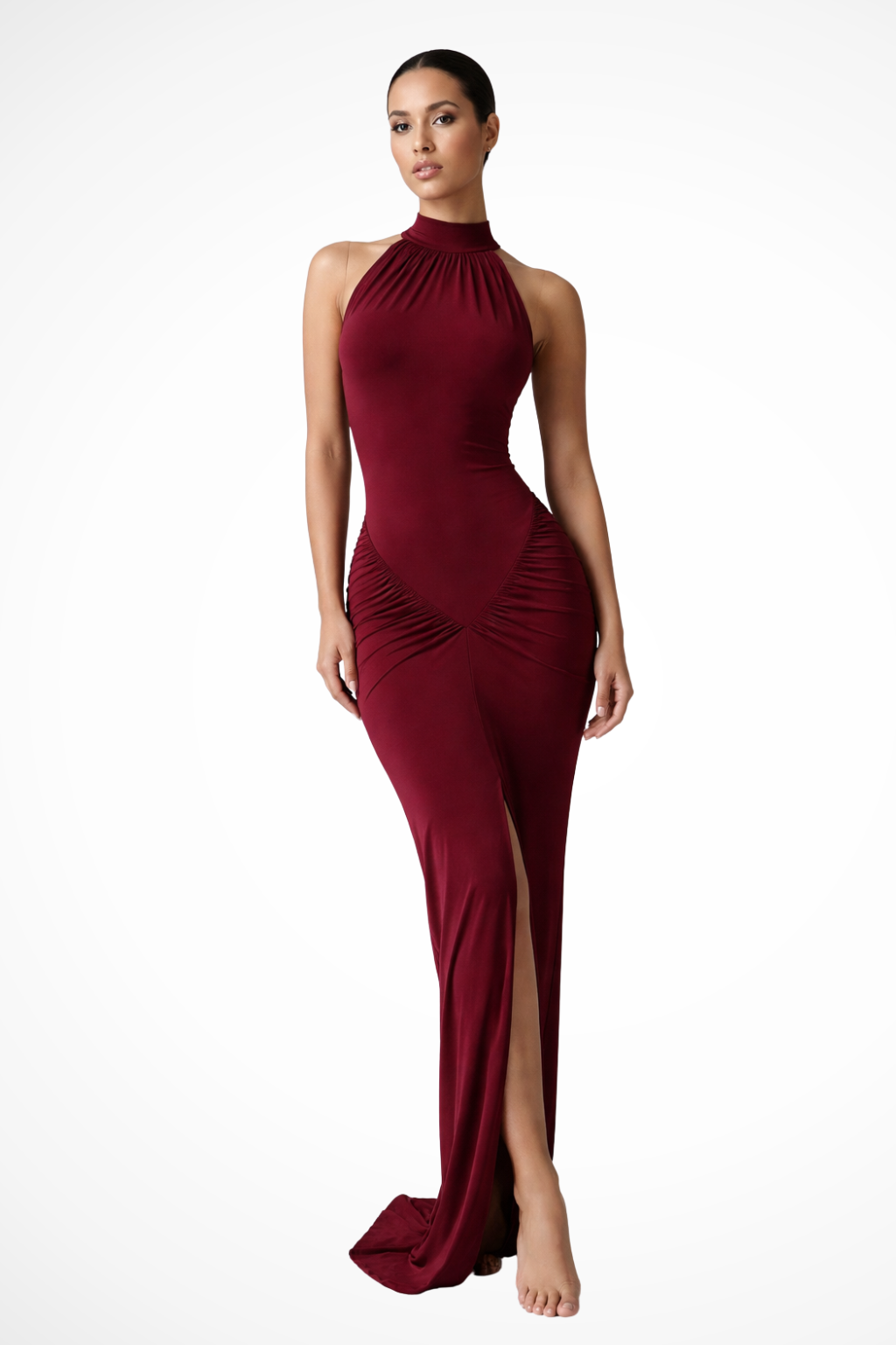 Claribel | Elegant Halter Neck Ruched Maxi Dress