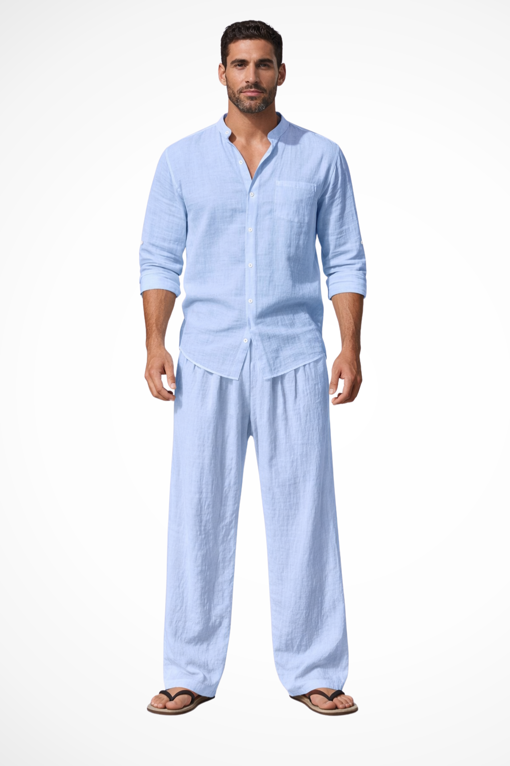 Gareth | Men's Relaxed Linen Grandad Collar Two Piece Set
