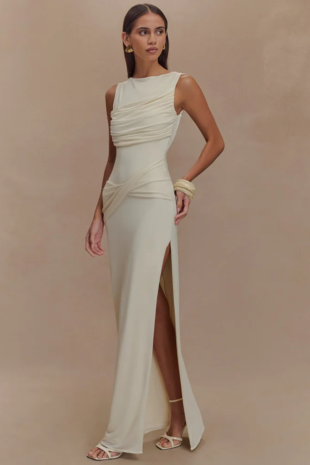 Luneth | Elegant Ruched Backless Maxi Dress