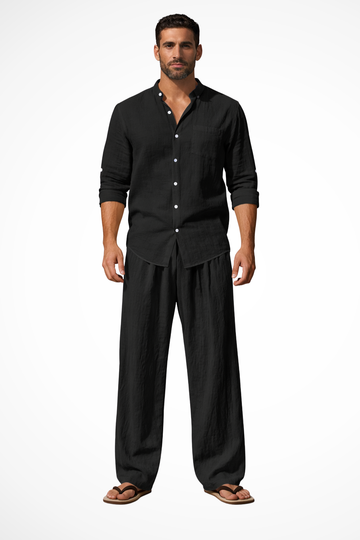Gareth | Men's Relaxed Linen Grandad Collar Two Piece Set