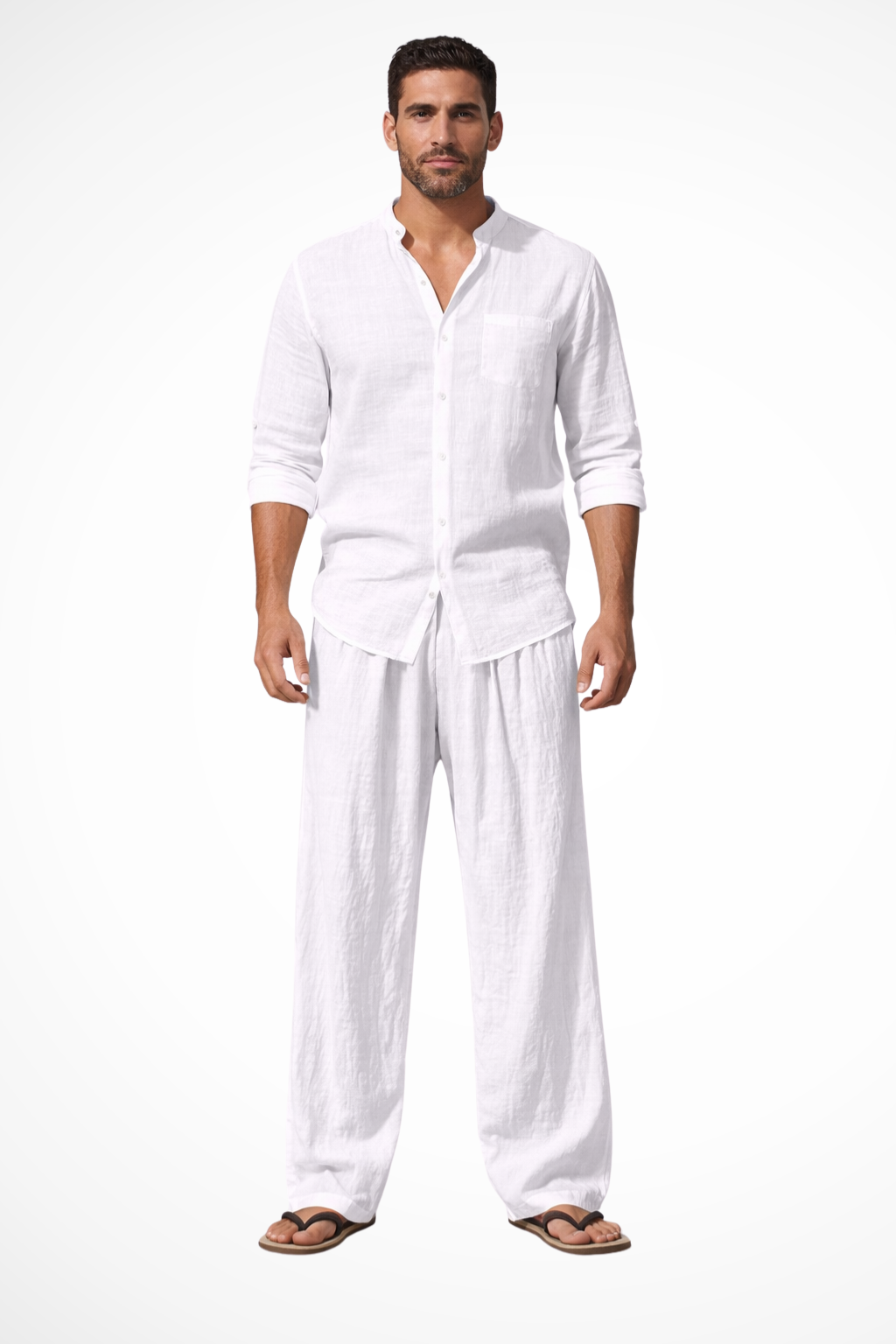 Gareth | Men's Relaxed Linen Grandad Collar Two Piece Set