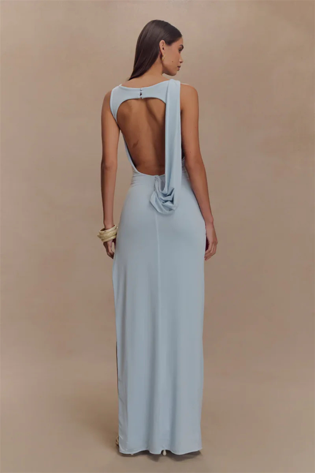 Luneth | Elegant Ruched Backless Maxi Dress