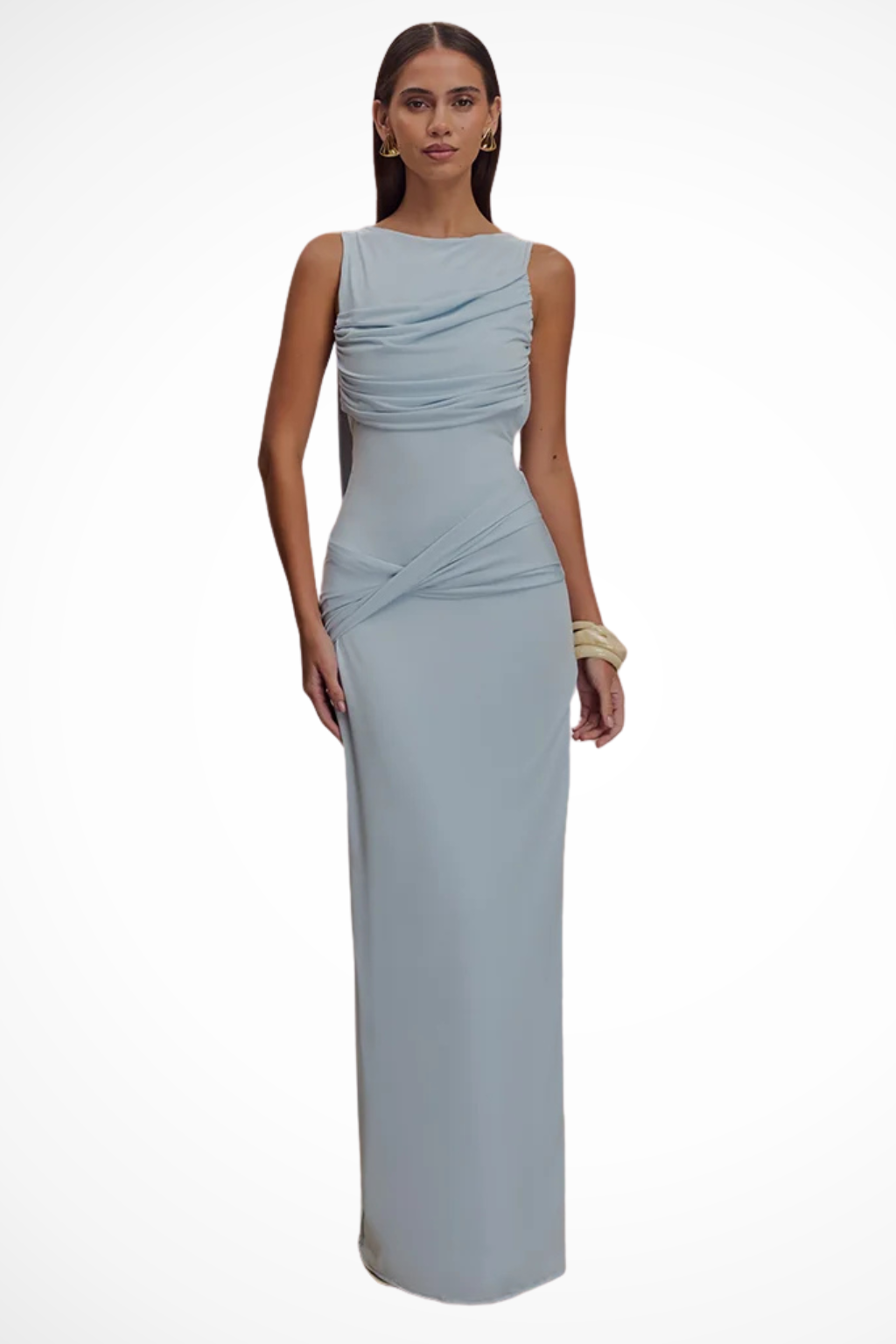 Luneth | Elegant Ruched Backless Maxi Dress