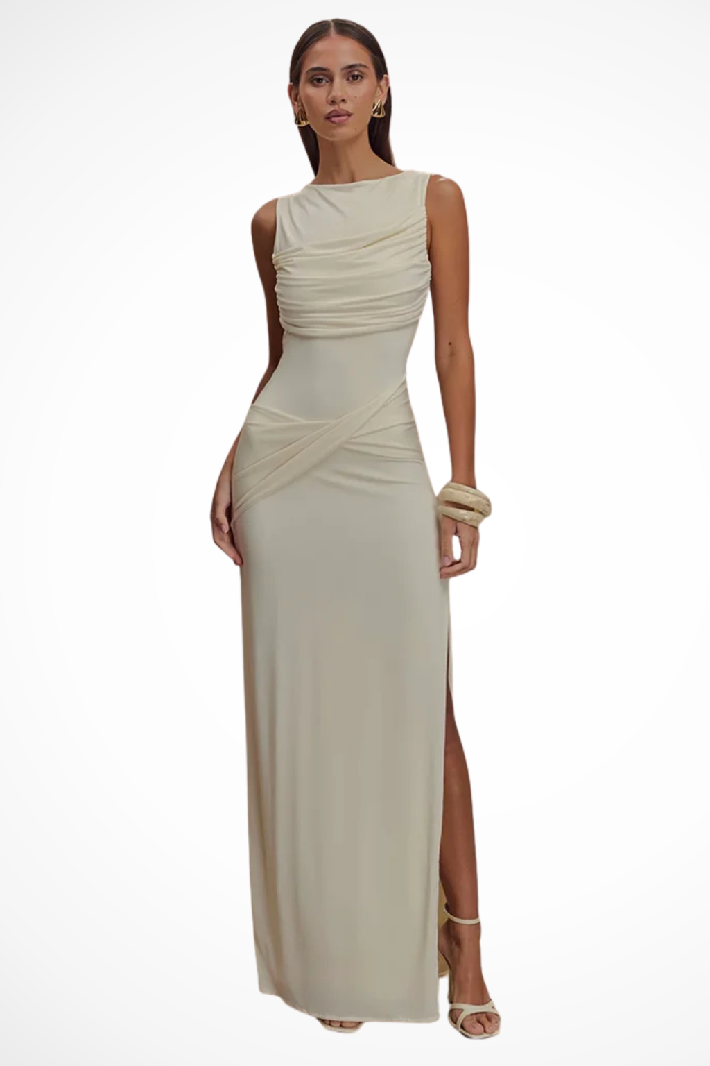 Luneth | Elegant Ruched Backless Maxi Dress