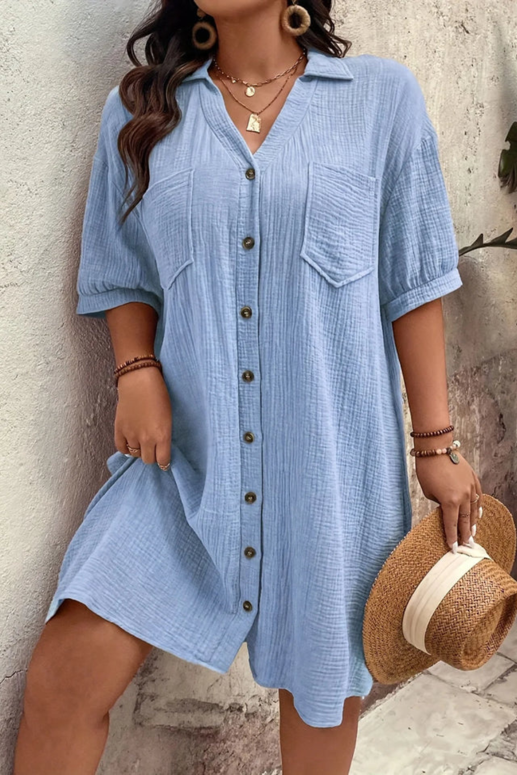 Claribel | Casual Button-Up Gauze Midi Dress
