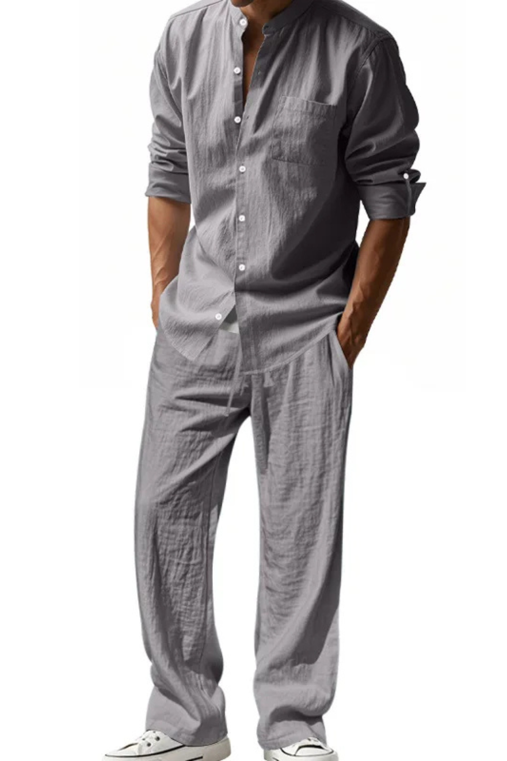Gareth | Men's Relaxed Linen Grandad Collar Two Piece Set
