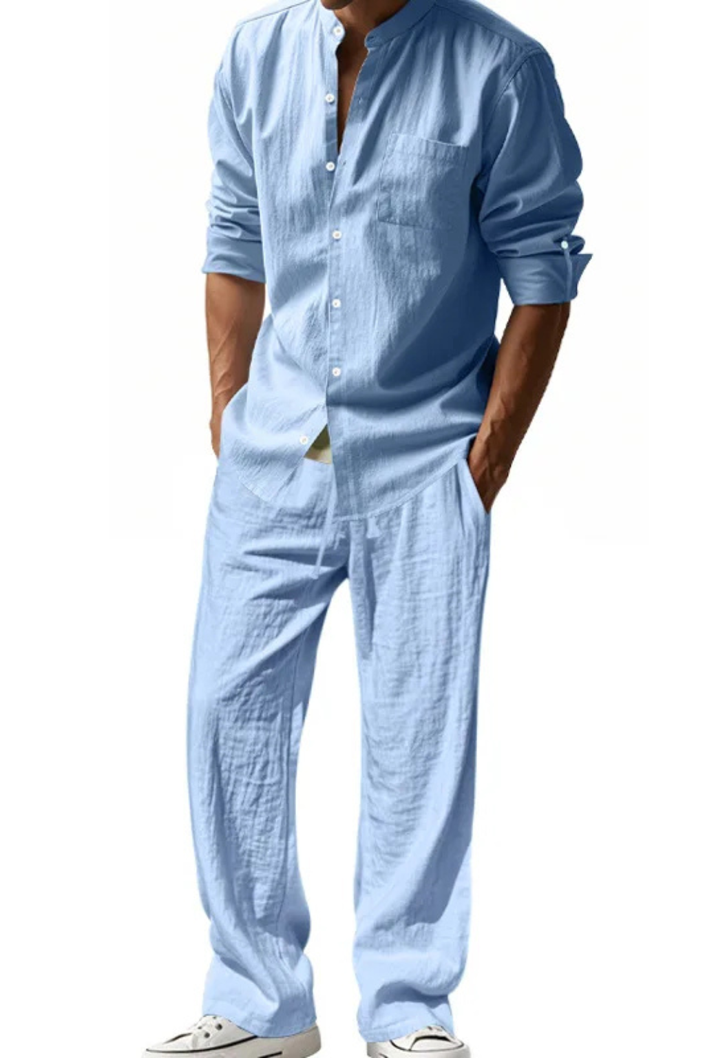 Gareth | Men's Relaxed Linen Grandad Collar Two Piece Set