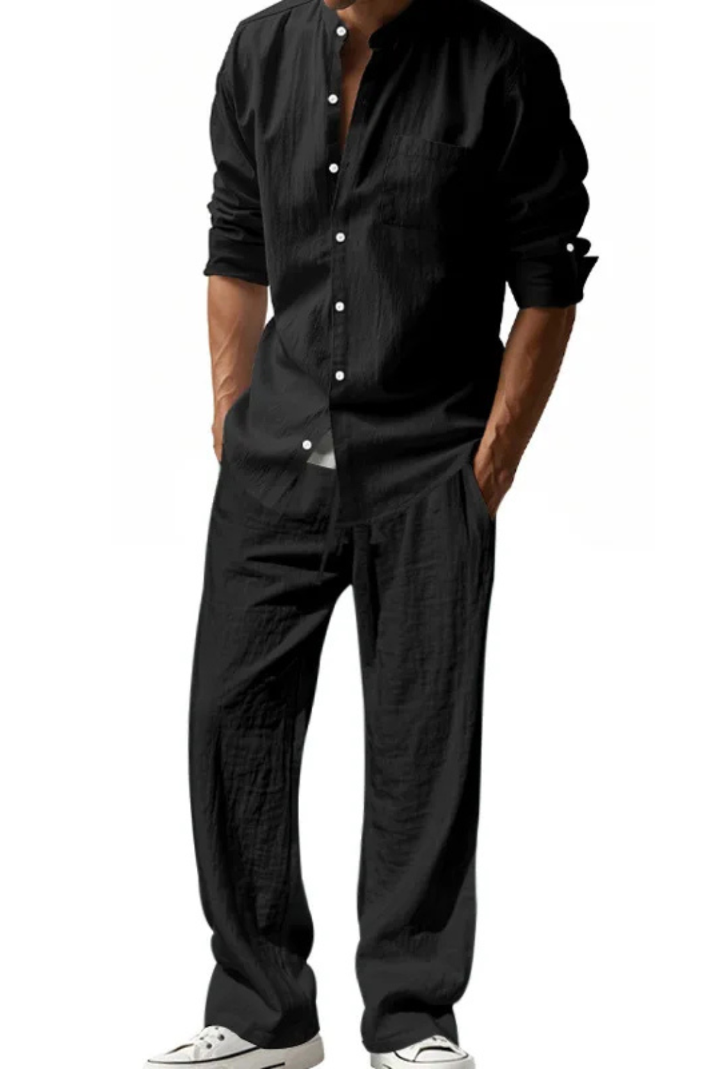 Gareth | Men's Relaxed Linen Grandad Collar Two Piece Set