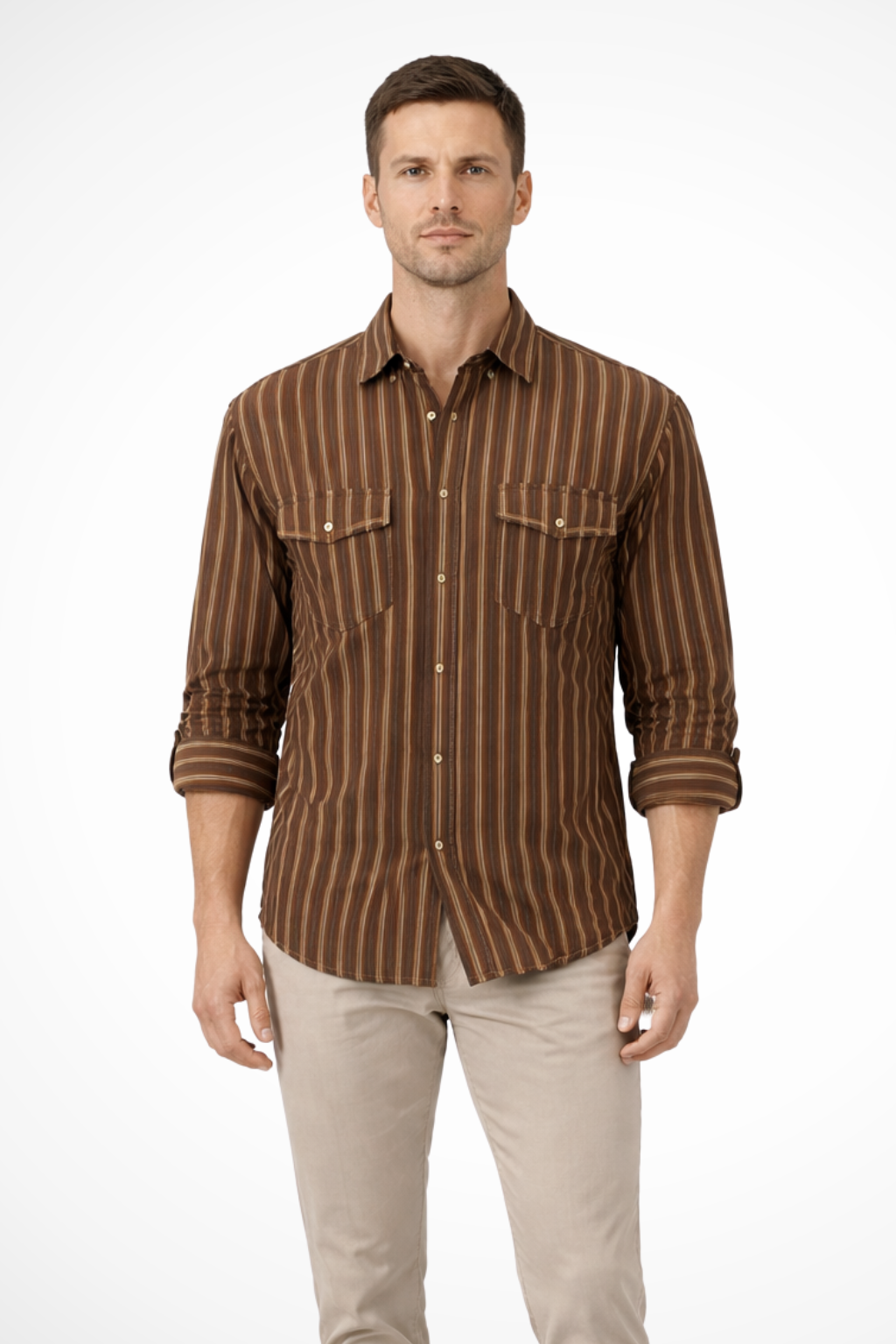 Theodore | Men's Casual Striped Dual Pocket Button Down