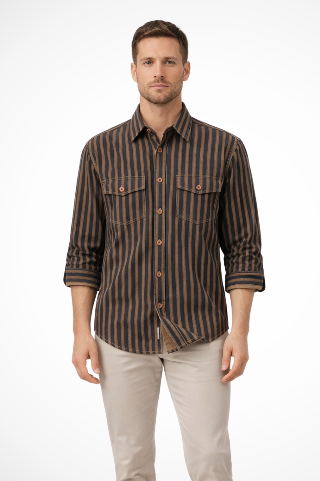 Theodore | Men's Casual Striped Dual Pocket Button Down