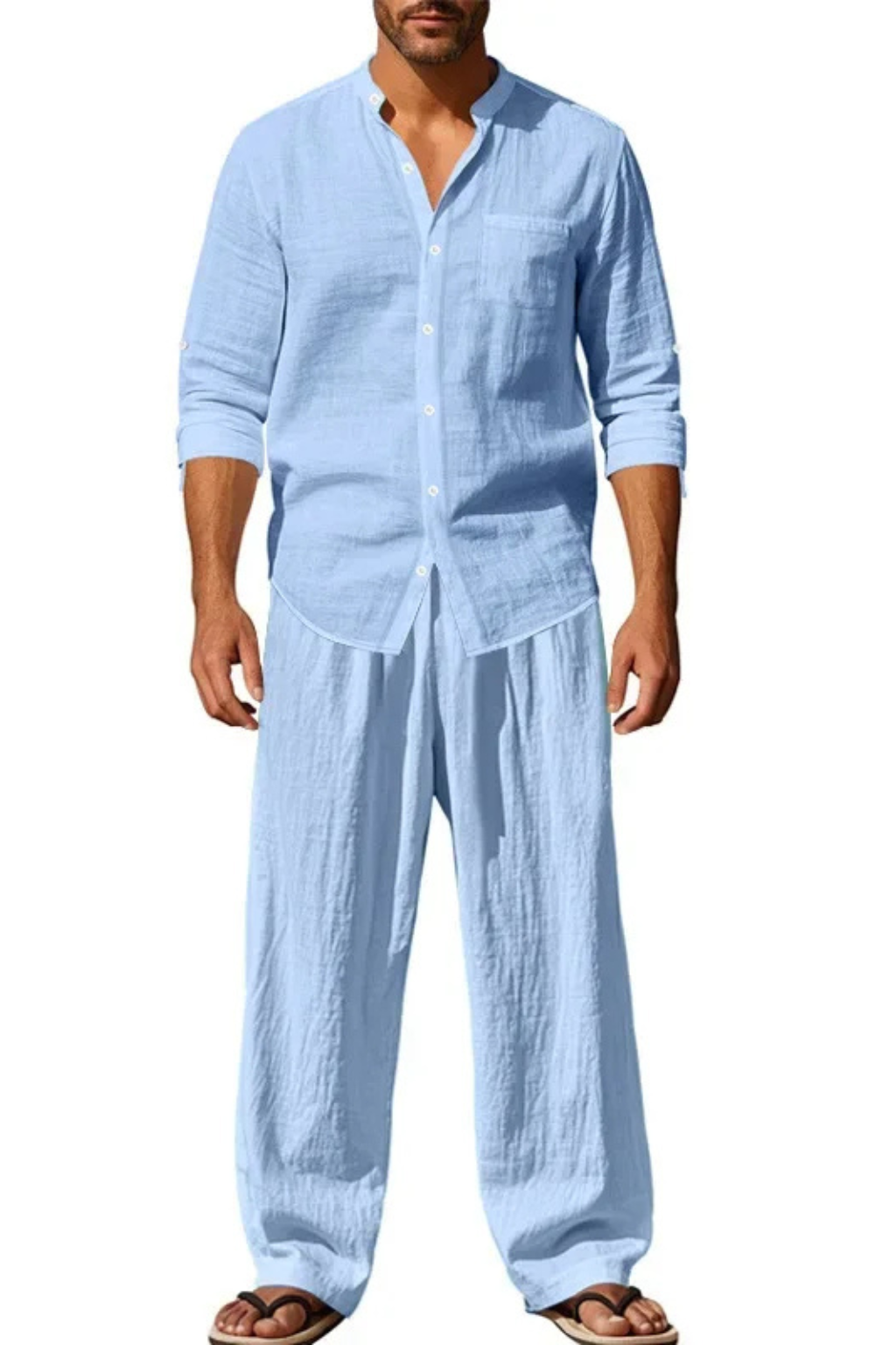 Gareth | Men's Relaxed Linen Grandad Collar Two Piece Set