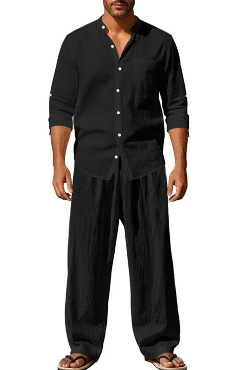Gareth | Men's Relaxed Linen Grandad Collar Two Piece Set