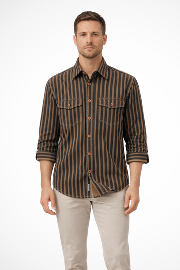 Theodore | Men's Casual Striped Dual Pocket Button Down