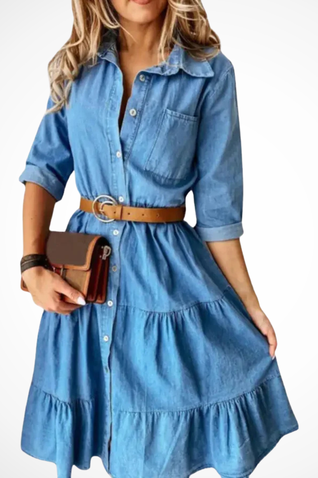 Claribel | Elegant Tiered Denim Midi Dress