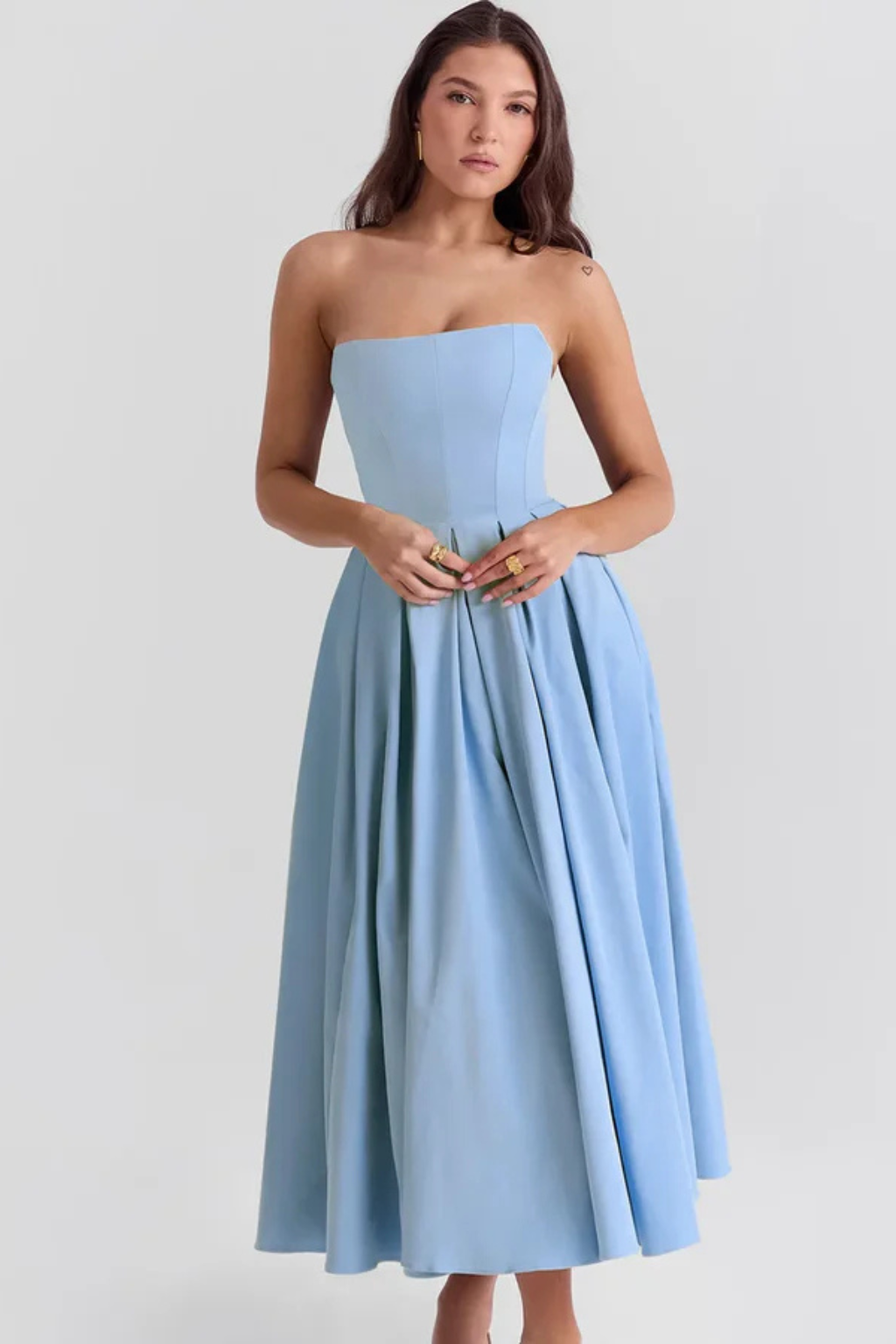 Genevieve | Elegant Strapless Corset Midi Dress