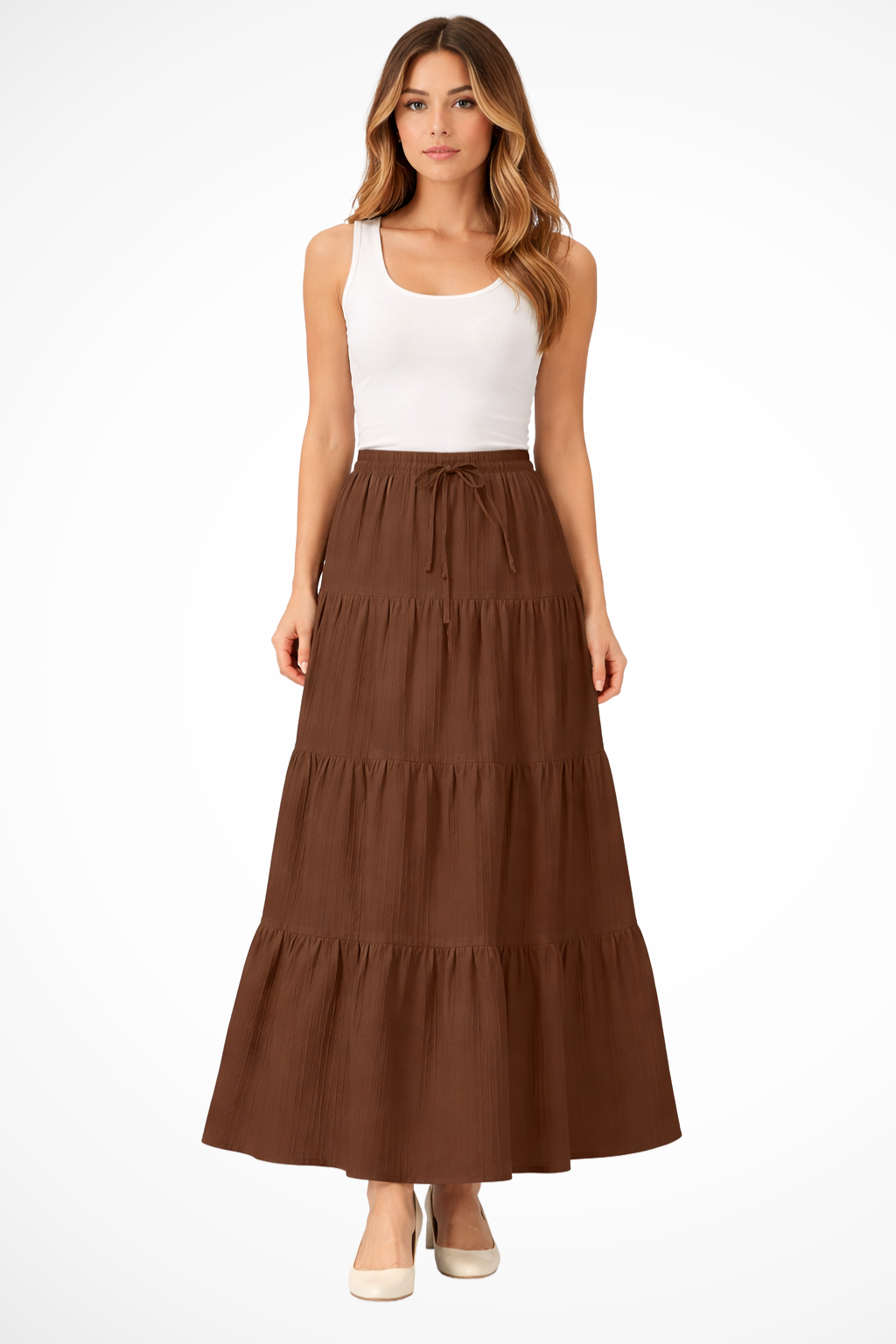 Celestine | Effortless Tiered Drawstring Maxi Skirt