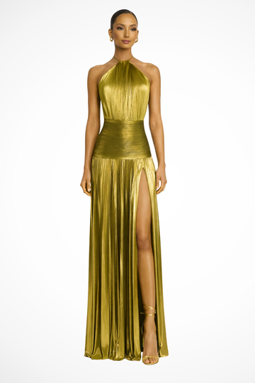 Rowella | Elegant Pleated Halter Maxi Dress