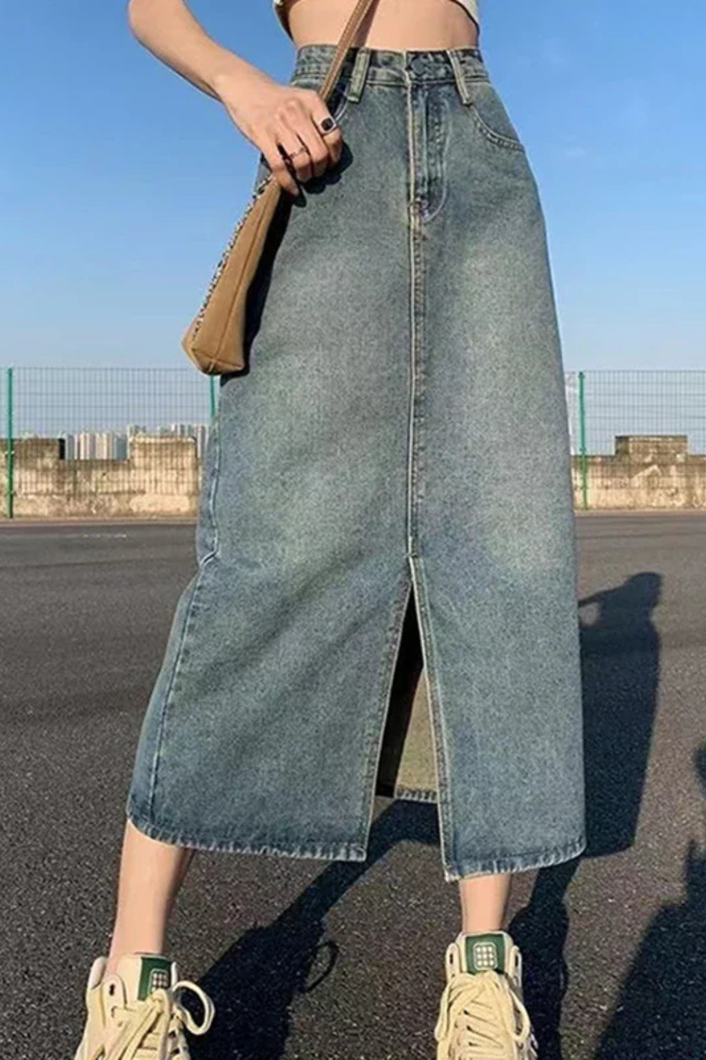 Adrielle | Classic A-Line Front Split Jean Skirt