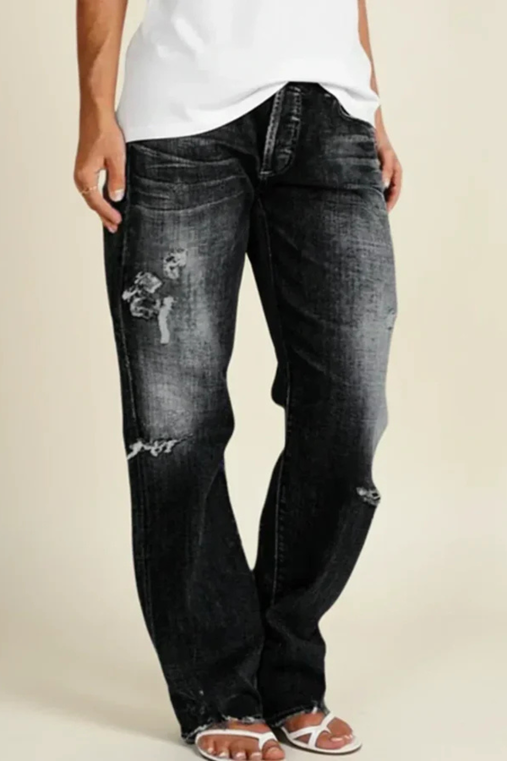 Rowella | Effortless Distressed Mid Rise Straight Leg Jeans